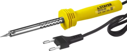 Паяльник STAYER &quot;STANDARD&quot; с пластмассовой рукояткой и долговечным жалом, 40 Вт, конус 55330-40 купить в Кургане