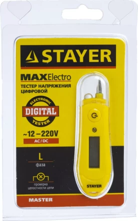 Тестер напряжения STAYER &quot;МASTER&quot; цифровой со световым индикатором, 12-220В, 70мм 45282 купить в Кургане
