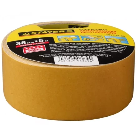 Двухсторонняя клейкая лента на тканевой основе, STAYER Profi 1217-38-05, 38мм х 5м 1217-38-05 купить в Кургане