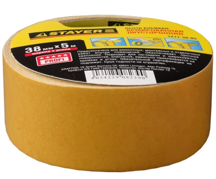 Двухсторонняя клейкая лента на тканевой основе, STAYER Profi 1217-38-05, 38мм х 5м 1217-38-05 купить в Кургане