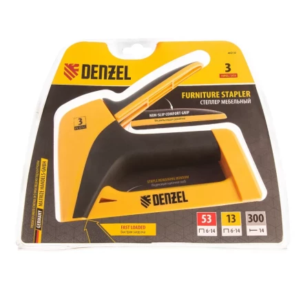 Степлер мебельный, пластиковый корпус, тип скобы: 13, 53, 300, 6-14 мм, Denzel 40210 купить в Кургане