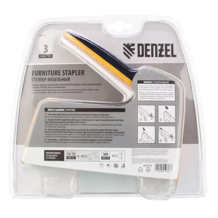 Степлер мебельный, пластиковый корпус, тип скобы: 13, 53, 300, 6-14 мм, Denzel 40210 купить в Кургане