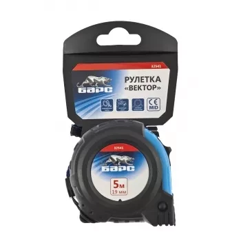 Рулетка Вектор 5 м х 19 мм, утолщенное полотно, магнитный зацеп, обрезиненный корпус  БАРС 32541 купить в Кургане