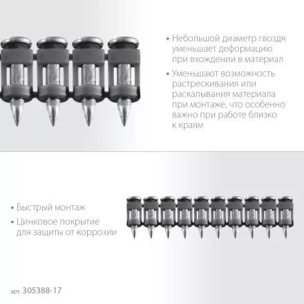 ЗУБР CN 17 х 2.7 мм, гвозди по бетону оцинкованные, 1000 шт (305388-17) купить в Кургане