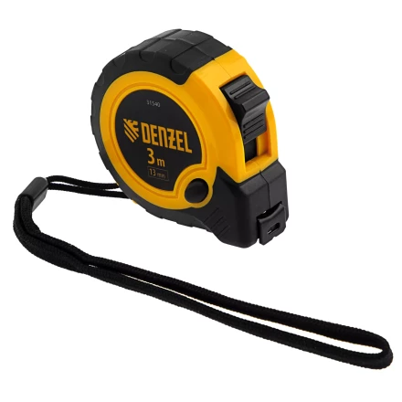 Рулетка Denzel 3м х 13мм, двухкомп. корпус, кнопка-пауза, 31540 купить в Кургане