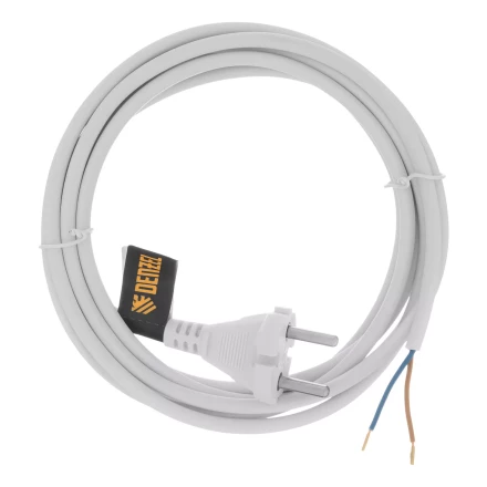 Шнур сетевой Denzel Energy Series, ПВС, 3 м, 2 x 1 мм, с неразборной вилкой, белый, 3 м, 37664 купить в Кургане