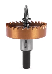HSS-TiN коронка MESSER 50мм с центр. сверлом и толкающей пружиной для  лист. материала  до 2 мм ц/х