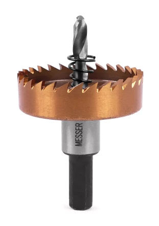HSS-TiN коронка MESSER 50мм с центр. сверлом и толкающей пружиной для  лист. материала  до 2 мм ц/х купить в Кургане