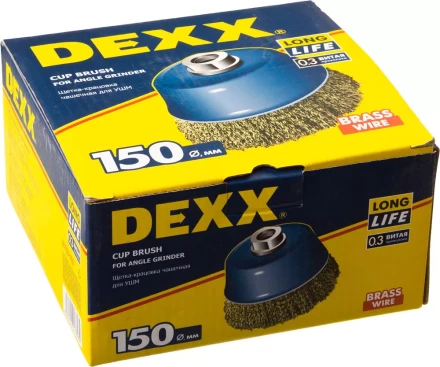 DEXX. Щетка чашечная для УШМ, витая стальная латунированная проволока 0,3мм, 150ммхМ14 35103-150 купить в Кургане