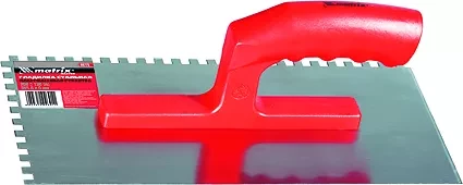 Гладилка стальная 280 х 130 мм зеркальная полировка пластмас. ручка зуб 6 х 6 мм  MATRIX 86775 купить в Кургане