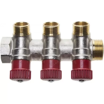 Коллектор GENERAL FITTINGS для горячей воды, вентили, никелированная латунь, вход 3/4&quot; - 3 выхода 1/2&quot; 51046-3/4-1/2-HT3 купить в Кургане