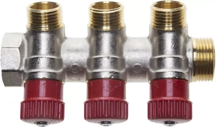 Коллектор GENERAL FITTINGS для горячей воды, вентили, никелированная латунь, вход 3/4&quot; - 3 выхода 1/2&quot; 51046-3/4-1/2-HT3 купить в Кургане