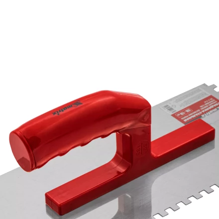 Гладилка из нержавеющей стали, 280 х 130 мм, зеркальная полировка, пластмассовая ручка, зуб 6 х 6 мм Matrix 86781 купить в Кургане