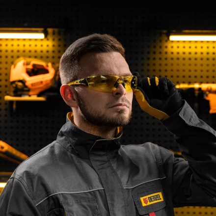 Очки защитные открытые Denzel 89192, поликарбонатные, желтая линза, 2х комп.дужки купить в Кургане