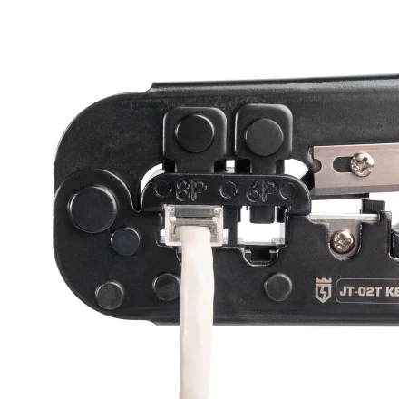 Кримпер многофункциональный КВТ JT-02T с 2 встроенными модулями для обжима RJ-45, RJ-12, RJ-11 (89229) купить в Кургане