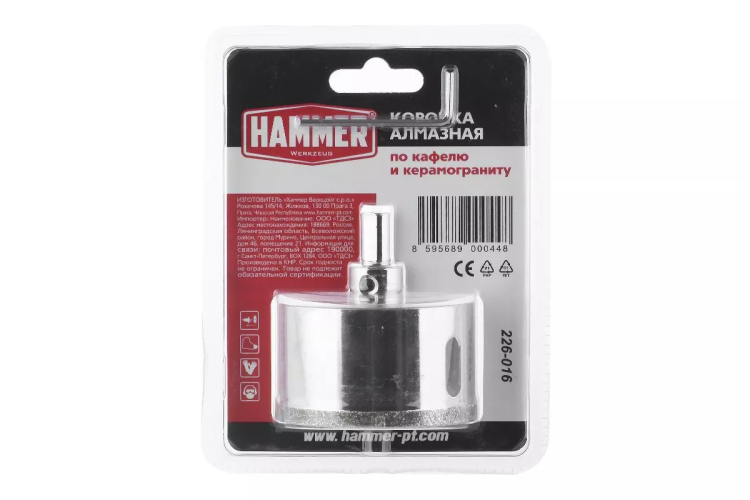 Коронка алмазная HAMMER Ф68мм HEX (DHS 68.0*65/5) купить в Кургане