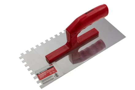 Гладилка из нержавеющей стали, 280 х 130 мм, зеркальная полировка, пластмассовая ручка, зуб 8 х 8 мм Matrix 86782 купить в Кургане