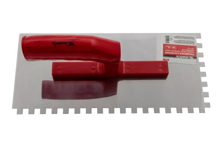 Гладилка из нержавеющей стали, 280 х 130 мм, зеркальная полировка, пластмассовая ручка, зуб 8 х 8 мм Matrix 86782 купить в Кургане