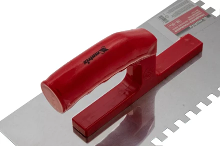 Гладилка из нержавеющей стали, 280 х 130 мм, зеркальная полировка, пластмассовая ручка, зуб 8 х 8 мм Matrix 86782 купить в Кургане