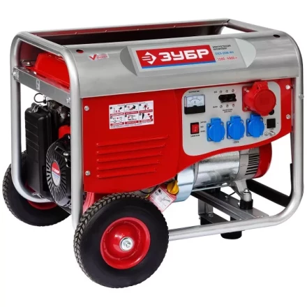 Электростанция ЗУБР бензиновая, 4-х тактная, ручной пуск, колеса + рукоятка, 380/220В, 5500Вт ЗЭСБ-5500-ФН купить в Кургане