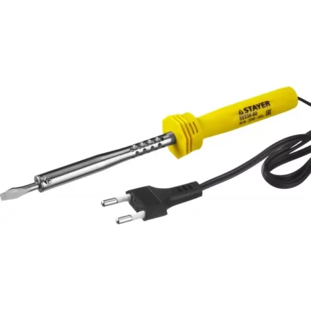 Паяльник STAYER "STANDARD" с пластмассовой рукояткой и долговечным жалом, 60 Вт, клин 55330-60 купить в Кургане