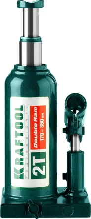 Домкрат гидравлический бутылочный &quot;Double Ram&quot;, сварной, телескопический, 2т, 170-380мм, KRAFTOOL 43463-2 43463-2 купить в Кургане