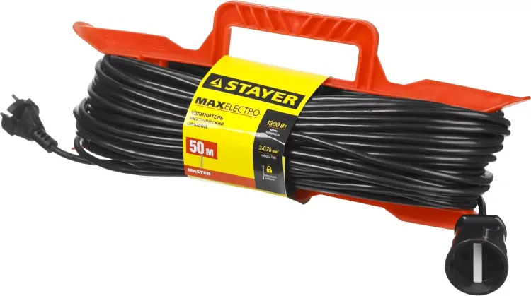 Удлинитель электрический "MAXElectro" на рамке, 50 м, 1 гнездо, STAYER 55018-50 купить в Кургане