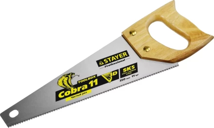 Ножовка многоцелевая компактная (пила) COBRA TOOLBOX 350 мм,11 TPI, прямой мелкий зуб, точный рез вдоль и поперек волокон разных материалов, STAYER 1515-35 купить в Кургане