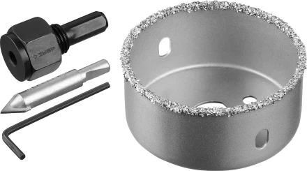 Коронка-чашка ЗУБР &quot;ПРОФЕССИОНАЛ&quot; c карбид-вольфрамовым нанесением, 64 мм, высота 25 мм, в сборе с державкой и сверлом 33360-064_z01 купить в Кургане