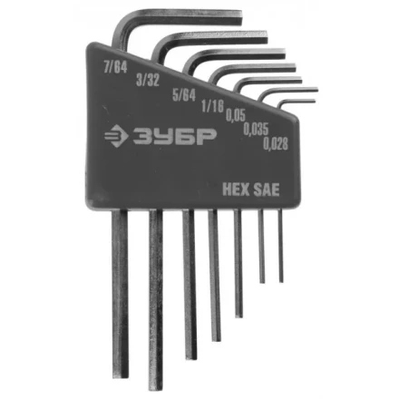 Набор ключей имбусовых ЗУБР&quot;ЭКСПЕРТ&quot;МИНИ для точных работ, Cr-V,HEX SAE 0,028,0,035,0,05,1/16,5/64,3/32,7/64 дюйма,7шт 27475-H7 купить в Кургане