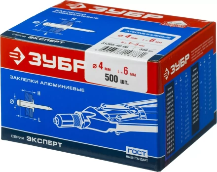 Заклепки ЗУБР алюминиевые, 4,0x 6мм, 500шт 31305-40-06 купить в Кургане