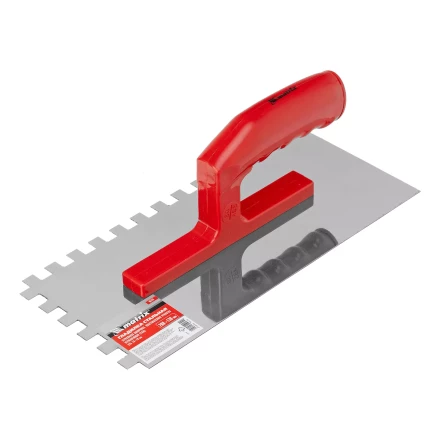 Гладилка из нержавеющей стали, 280 х 130 мм, зеркальная полировка, пластмассовая ручка, зуб 10 х 10 мм Matrix 86783 купить в Кургане