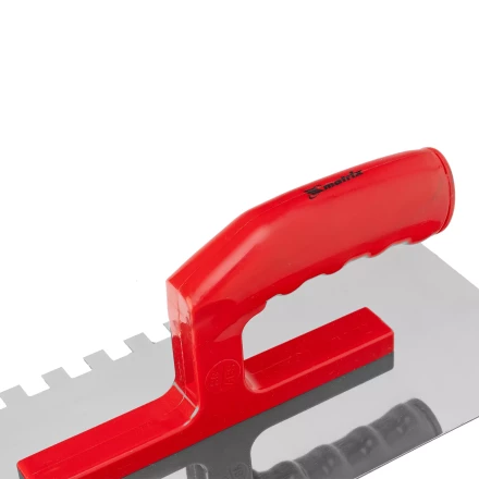 Гладилка из нержавеющей стали, 280 х 130 мм, зеркальная полировка, пластмассовая ручка, зуб 10 х 10 мм Matrix 86783 купить в Кургане