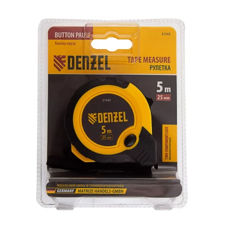 Рулетка Denzel 5м х 25мм, двухкомп. корпус, кнопка-пауза, 31543 купить в Кургане