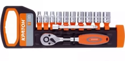 Набор торцевых головок  3/8&quot; 10-24мм с трещеточным ключом 12 предметов  Кратон 2 28 14 014 купить в Кургане