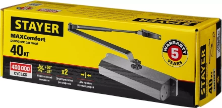 Доводчик дверной STAYER, для дверей массой до 40 кг, цвет серебро 37915-50 купить в Кургане