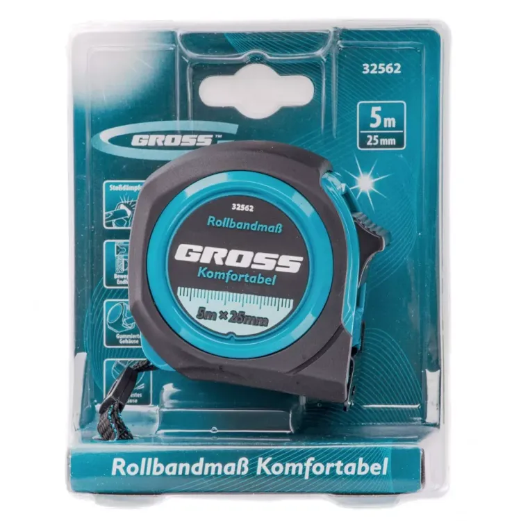 Рулетка Komfortabel 5 м х 25 мм обрезиненный корпус Gross 32562 купить в Кургане
