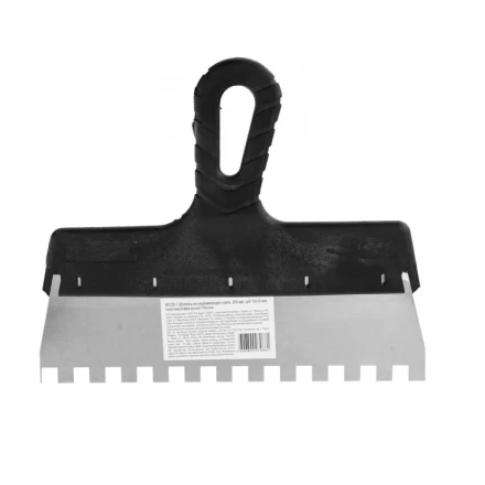 Шпатель из нержавеющей стали 250 мм зуб 10 х 10 мм пластмассовая ручка 85129 купить в Кургане