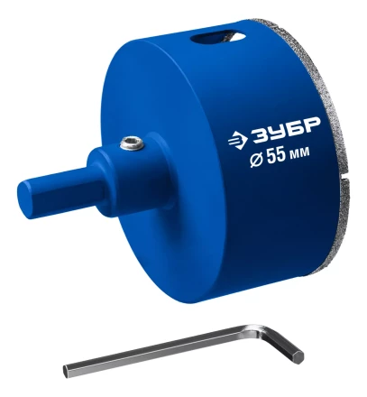 ЗУБР АГК d 55 мм (центр. сверло, трехгр. хвост, Р60), Алмазная коронка, Профессионал (29850-55) купить в Кургане