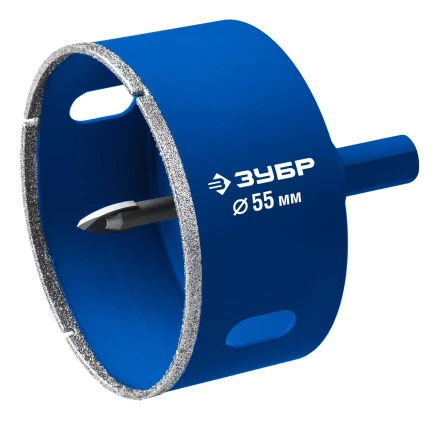 ЗУБР АГК d 55 мм (центр. сверло, трехгр. хвост, Р60), Алмазная коронка, Профессионал (29850-55) купить в Кургане