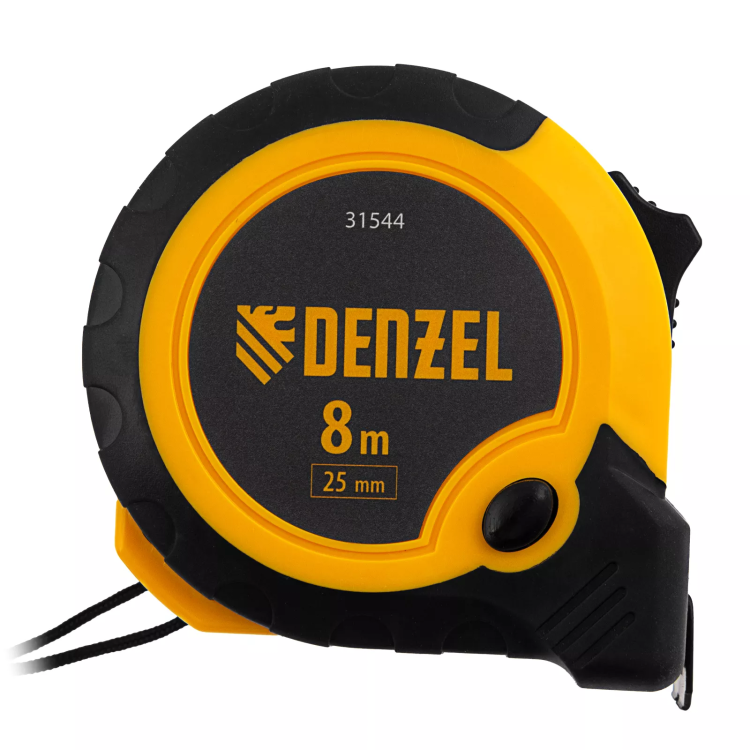 Рулетка Denzel 8м х 25мм, двухкомп. корпус, кнопка-пауза, 31544 купить в Кургане