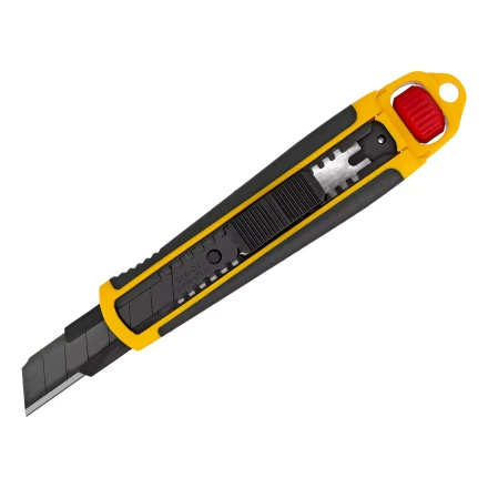 Нож Denzel, 18 мм, сменное лезвие, SK4, корпус из ABS + TPR, торцевой зажим, 78903 купить в Кургане