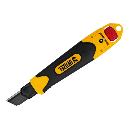 Нож Denzel, 18 мм, сменное лезвие, SK4, корпус из ABS + TPR, торцевой зажим, 78903 купить в Кургане