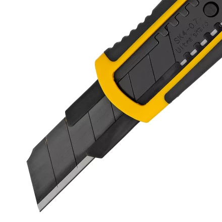 Нож Denzel, 18 мм, сменное лезвие, SK4, корпус из ABS + TPR, торцевой зажим, 78903 купить в Кургане