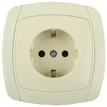 Розетка СВЕТОЗАР &quot;CITY LIGHT&quot; одинарная в сборе, с заземлением, цвет бежевый, 16А/~250В SV-54205-B купить в Кургане
