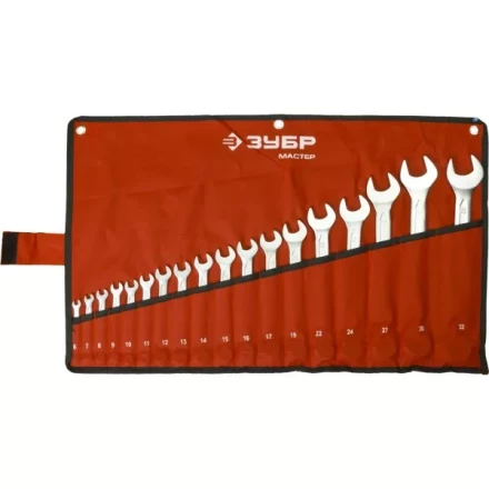 Набор ЗУБР &quot;МАСТЕР&quot;: Ключ гаечный комбинированный, Cr-V сталь, хромированный, 6-32мм, 18шт 27087-H18 купить в Кургане