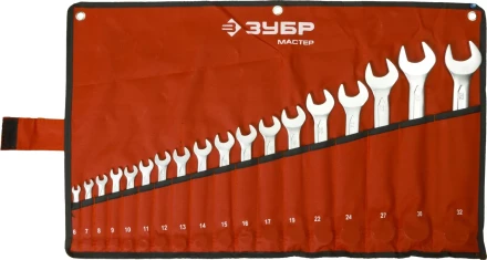 Набор ЗУБР &quot;МАСТЕР&quot;: Ключ гаечный комбинированный, Cr-V сталь, хромированный, 6-32мм, 18шт 27087-H18 купить в Кургане