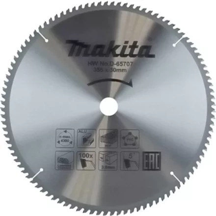 Диск пильный универсальный для алюминия/дерева/пластика Makita D-65707, 355x30x3/2.2 мм; 100 зубьев купить в Кургане