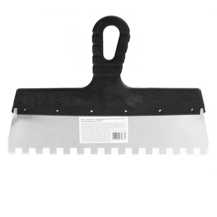 Шпатель из нержавеющей стали 300 мм зуб 10 х 10 мм пластмассовая ручка 85130 купить в Кургане
