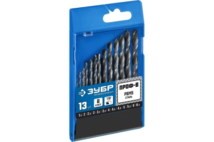 ЗУБР ПРОФ-В, 13 шт, (1.5-6.5 мм), сталь Р6М5, класс В, набор сверл по металлу, Профессионал (29621-H13) купить в Кургане